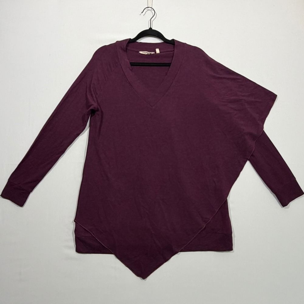 Soft Surroundings Top Womens M Plum Purple Asymmetric Draped Poncho Handkerchief
